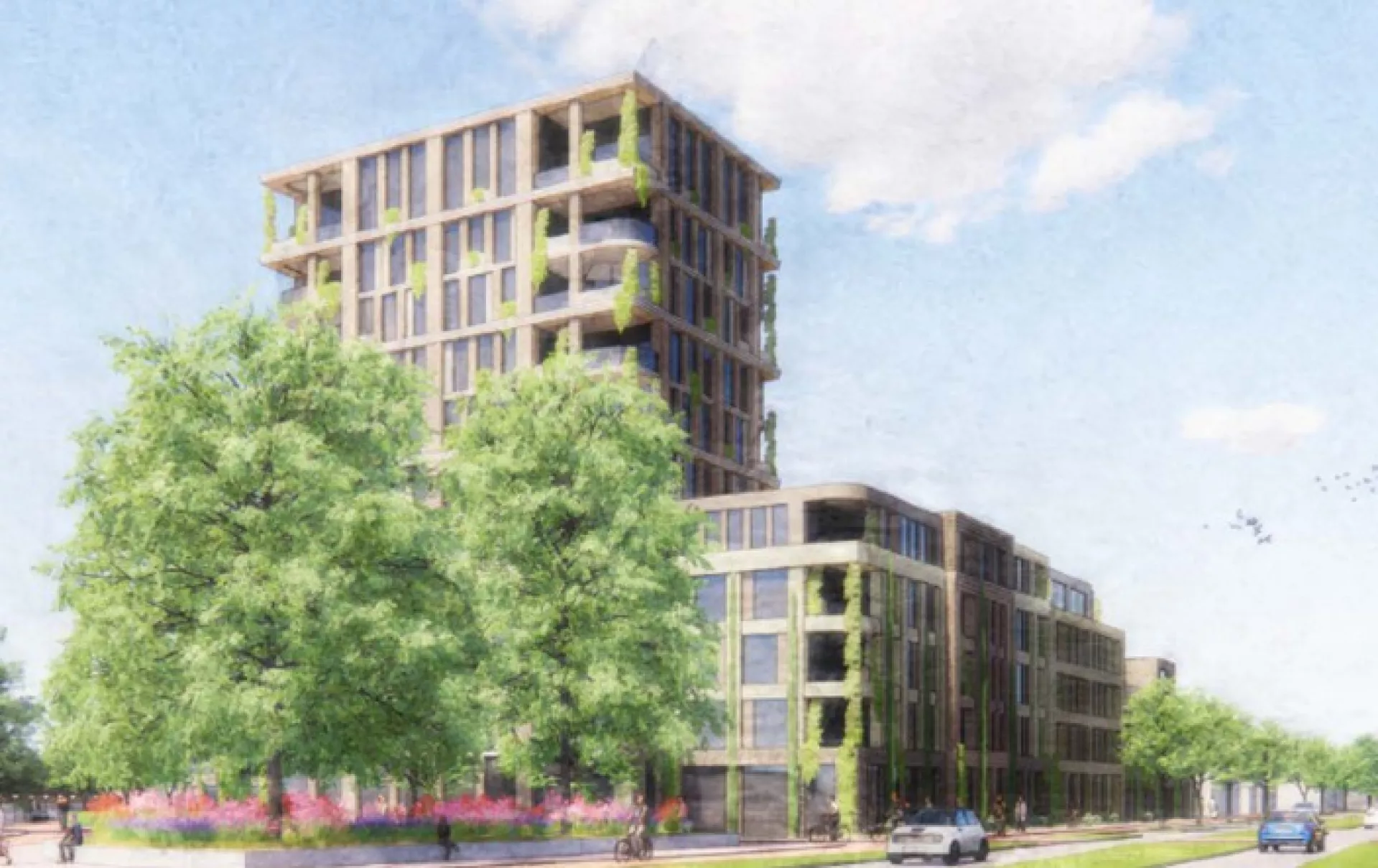 Stationskwartier: de woontoren met koop-en huurappartementen.