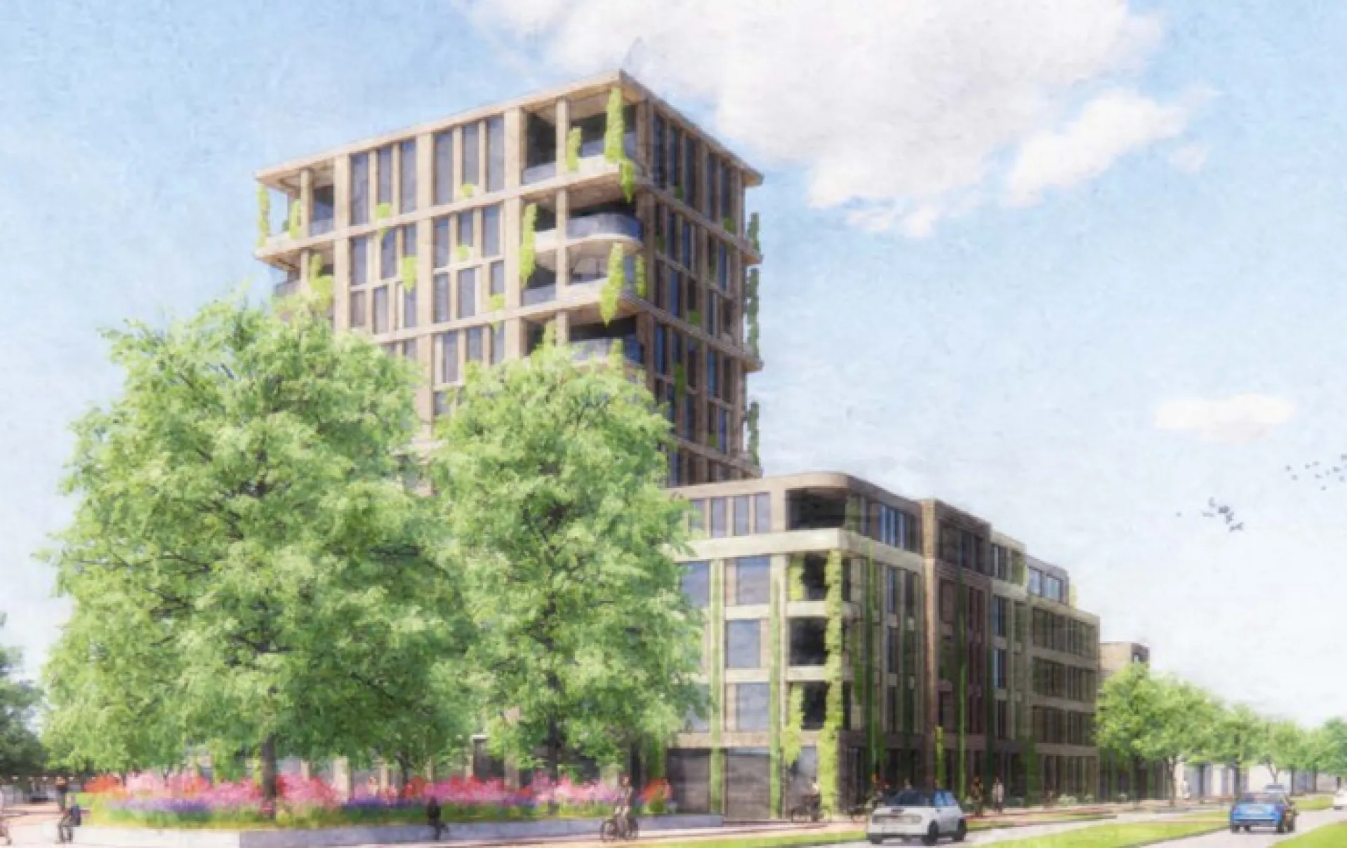 Stationskwartier: de woontoren met koop-en huurappartementen.