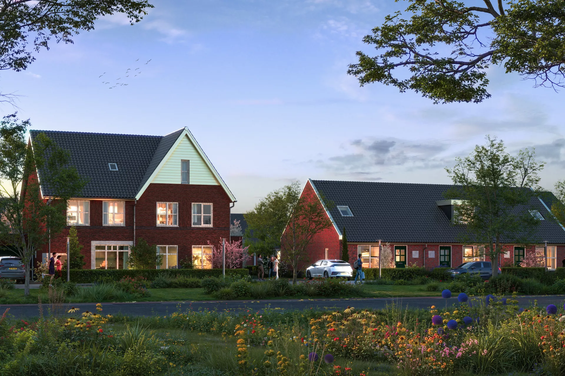 Baak: links op afbeelding de koopwoningen, rechts de huurwoningen